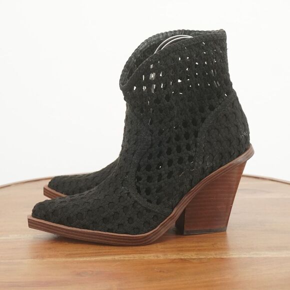 Jessica Simpson Womens Lukkah Boots Block Heel Pointed Knit Crochet Black 9M - Picture 4 of 9